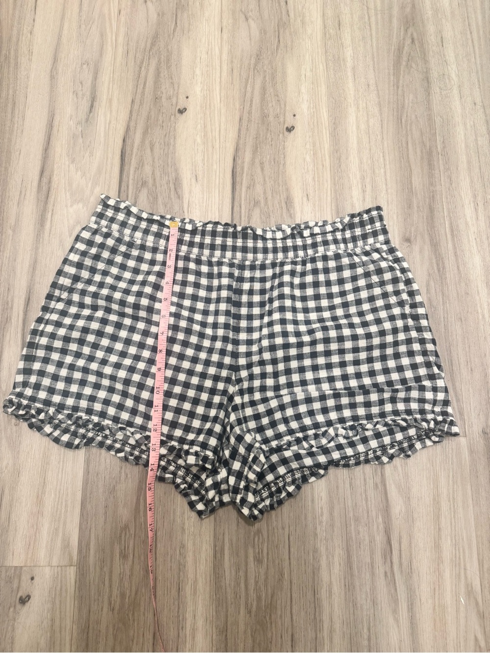 LOFT Navy & White Gingham High-Waist Ruffle Shorts